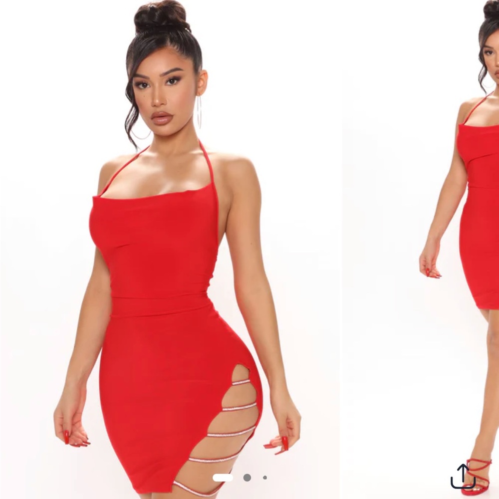 Fashion Nova Fiery Red Strappy Mini Dress